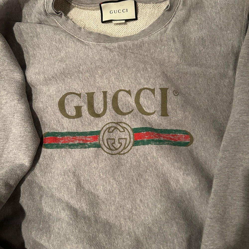 Gucci Gray Logo Crewneck Sweater - Picture 2 of 7